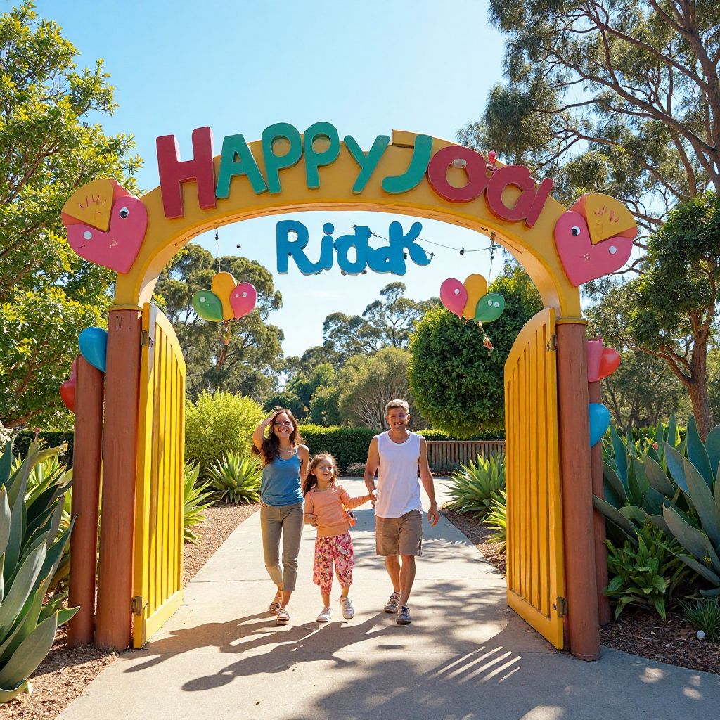 HappyJoy Kids Park entrance with colorful signage