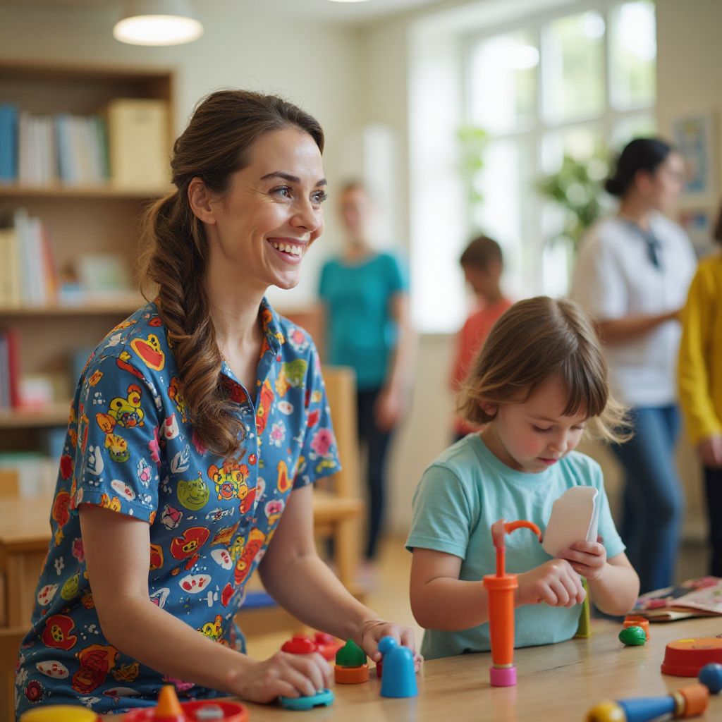 Staff member supervising children's activities