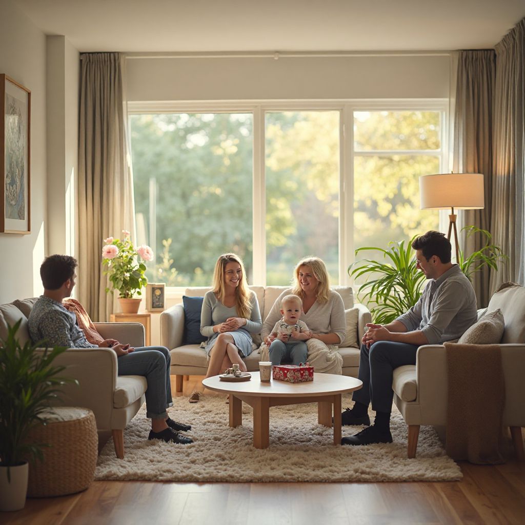 Family relaxing in comfortable seating area