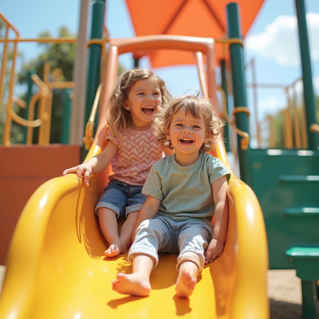 Children enjoying outdoor slides